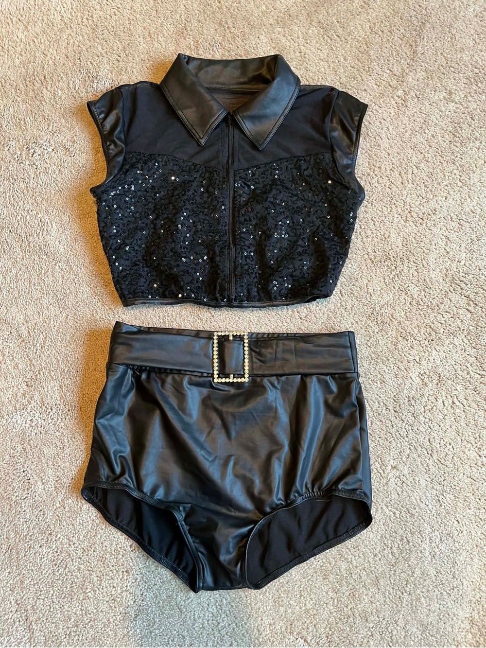 Weissman Black Sequin Cropped Top and High-Waist Brief Set. Dance costume!